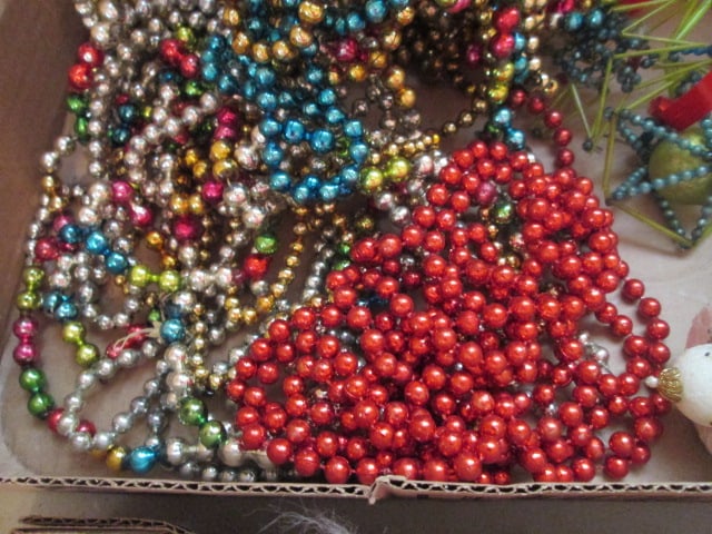 Grouping of Vintage Christmas Beaded Garland, Beaded and Styrofoam Ornaments - 7