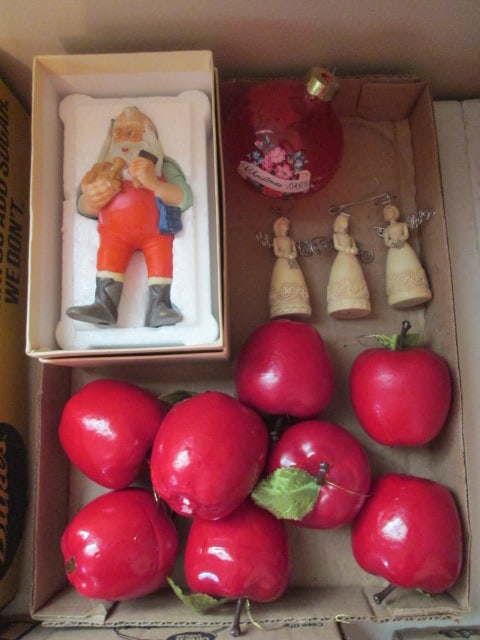 Hallmark Keepsake Santa and Angel Ornaments, 1985 "Grandmother" Glass Ornament and: Apple Ornaments