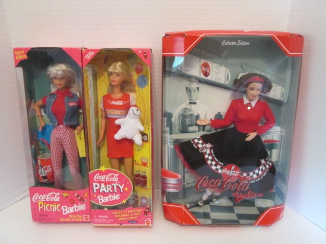 Three 1990's Mattel Coca-Cola Barbies in Original Boxes (1 of 13)
