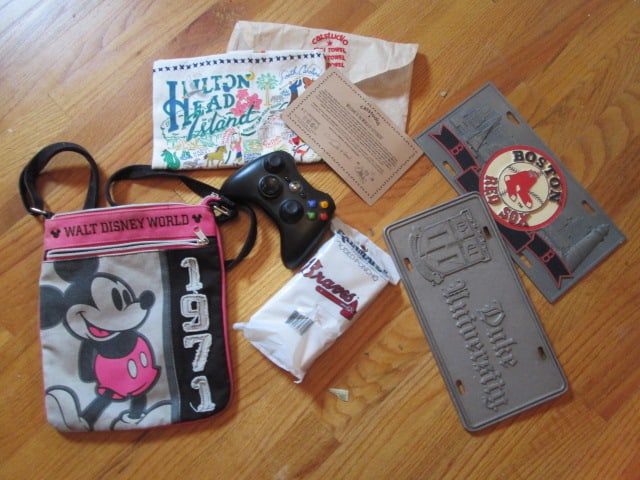 Misc. Lot-Walt Disney World Canvas Cross Body Purse, Braves Rain Poncho,: Pewter 3-D License Plate, Pewter Duke University License Plate, Catstudio Hilton Head Island Kitchen/Bar Towel and Xbox 360 Wireless Game Controller