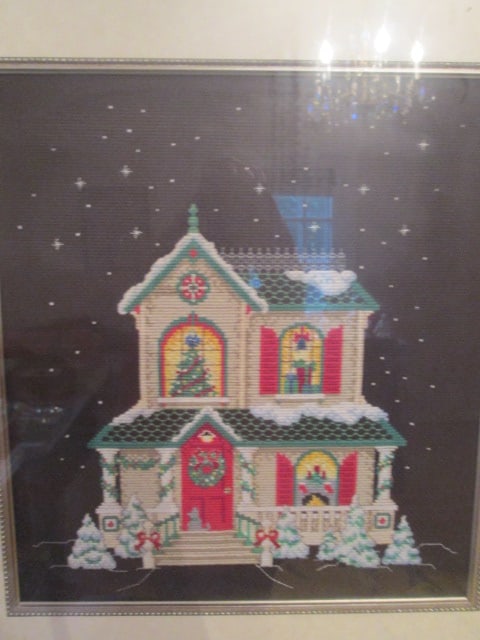 Framed and Matted Victorian Home at Christmas Time Cross Stitch - 2