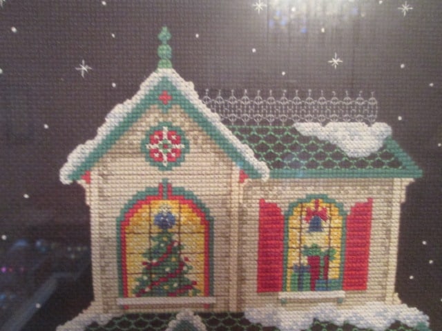 Framed and Matted Victorian Home at Christmas Time Cross Stitch - 3