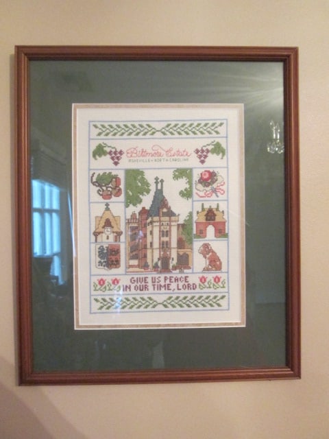 Framed and Matted "Biltmore Estate Give Us Peace in Our Time" Cross Stitch: 20 1/4" x 21 1/2"