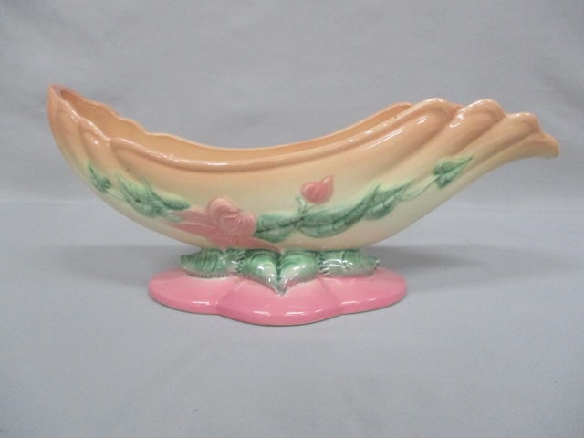 Hull Pottery Console Bowl Gloss Glazed 14" x 6.5": "Woodland" Pattern W29 - Has small chip on back top edge - See All Pictures