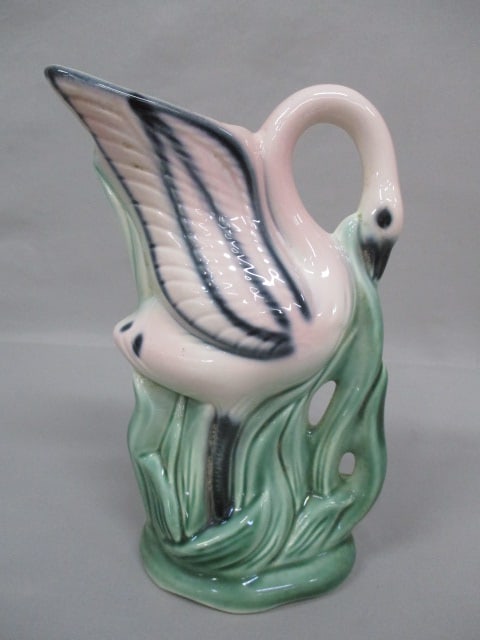 1950's Pink Flamingo in Tall Grass Vase By American Bisque 10": .