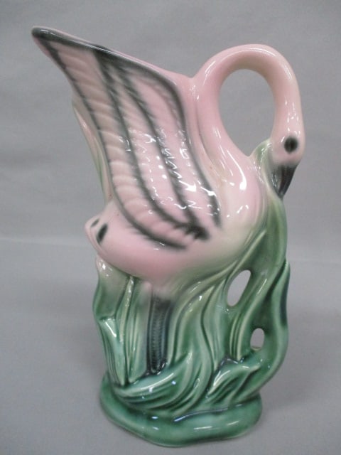 1950's Pink Flamingo in Tall Grass Vase By American Bisque 10": .