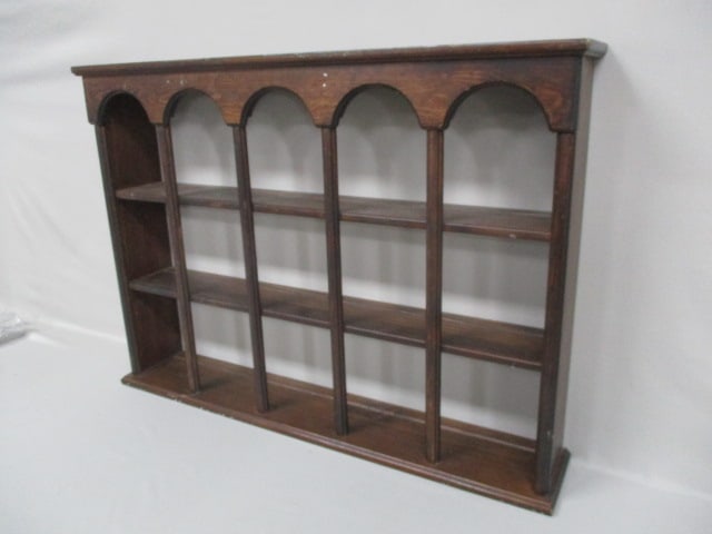 Vintage Wood Curio Wall Display Shelf: 33"w x 24"h x 6"d