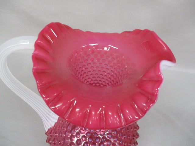 Vintage Fenton Cranberry Opalescent Hobnail Glass Pitcher - 2