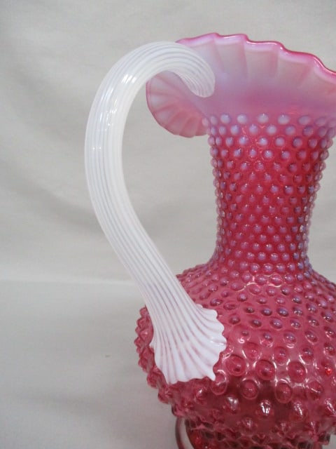 Vintage Fenton Cranberry Opalescent Hobnail Glass Pitcher - 5