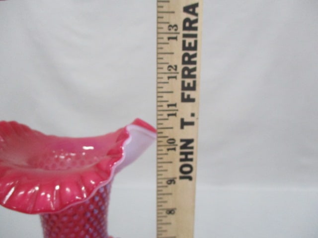 Vintage Fenton Cranberry Opalescent Hobnail Glass Pitcher - 6