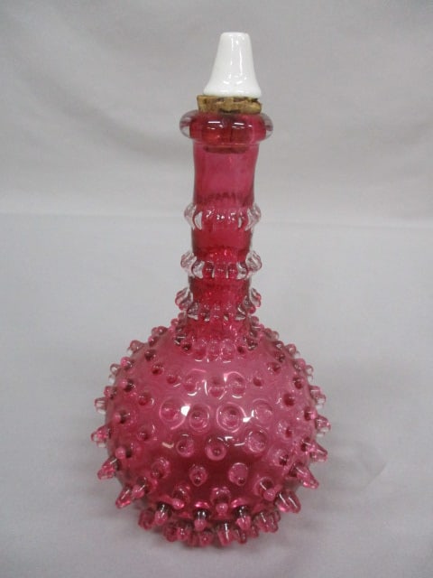 Fenton Cranberry Hobnail Barber Bottle 8" (1 of 4)