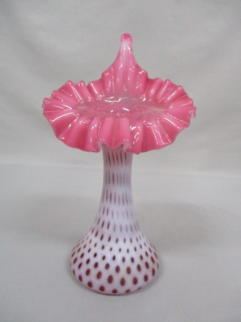 Fenton Cranberry Opalescent Coin Dot Jack In The Pulpit Vase 11" (1 of 5)