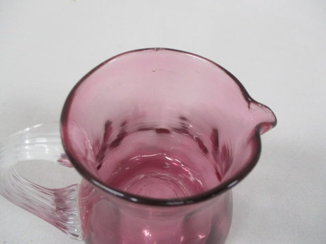 Vintage Pilgrim Cranberry Creamer w/Ribbed Clear Handle 3.5" - 2