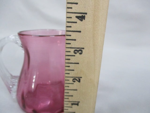 Vintage Pilgrim Cranberry Creamer w/Ribbed Clear Handle 3.5" - 4