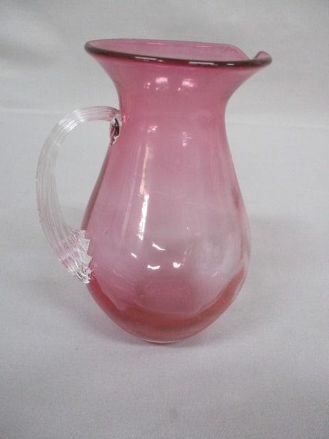 Pilgrim Cranberry Pitcher w/Ribbed Applied Handle 6": .