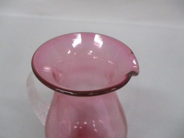 Pilgrim Cranberry Pitcher w/Ribbed Applied Handle 6" - 2