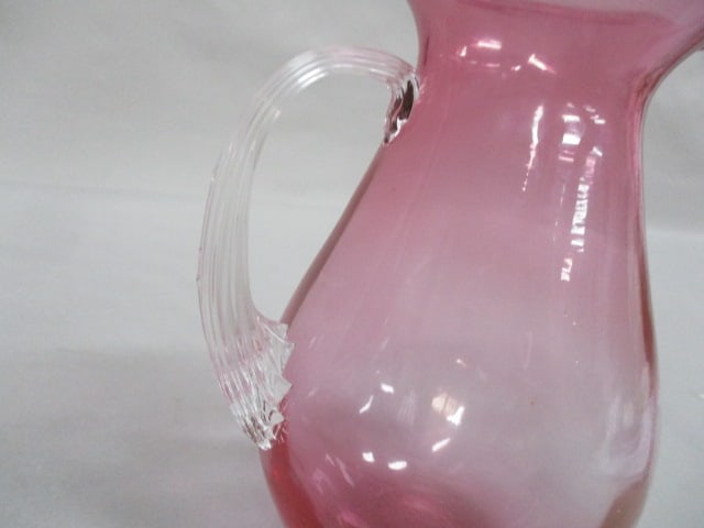 Pilgrim Cranberry Pitcher w/Ribbed Applied Handle 6" - 3