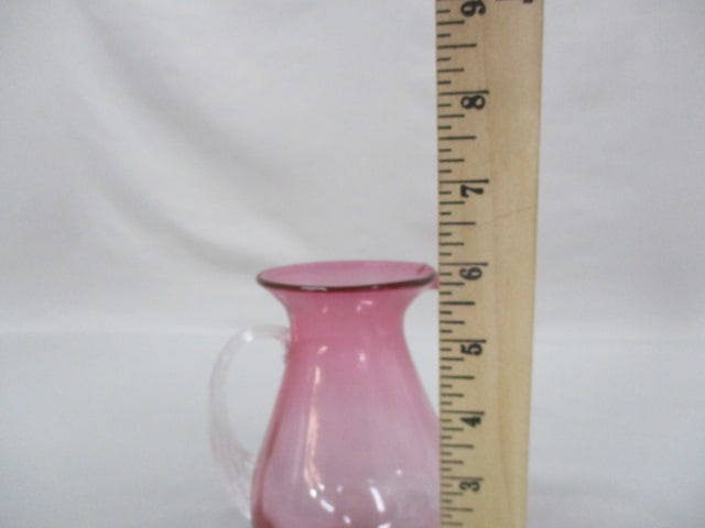 Pilgrim Cranberry Pitcher w/Ribbed Applied Handle 6" - 5