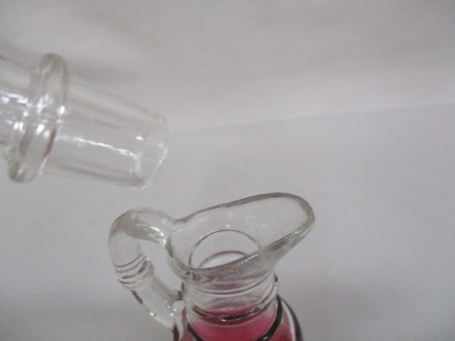 Vintage Anchor Hocking Cranberry Etched Cruet 6.5" - 3