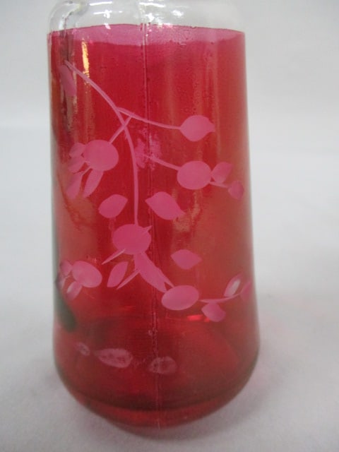 Vintage Anchor Hocking Cranberry Etched Cruet 6.5" - 4
