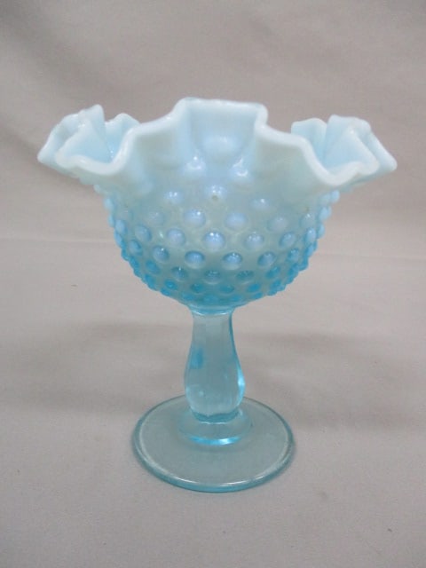 Fenton Blue Opalescent Hobnail Compote Bowl/Candy Dish 5" x 6": .