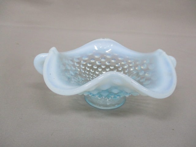Fenton Blue Opalescent Hobnail 2 Handle Bonbon Candy Dish: .