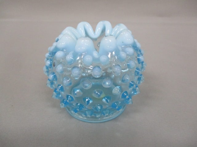 Fenton Blue Opalescent Hobnail Small Rose Bowl 3": .