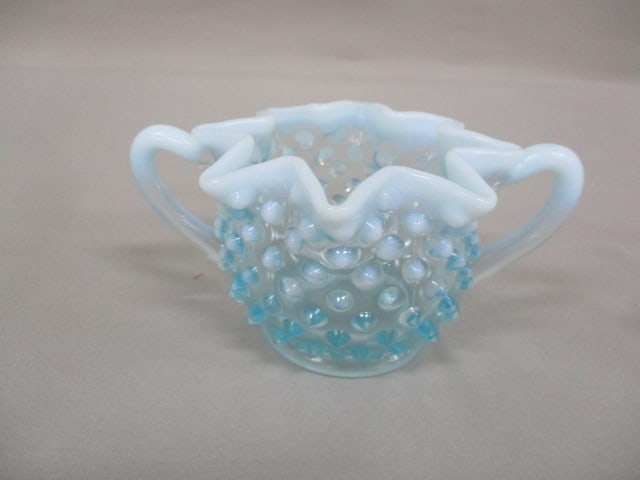 Fenton Blue Opalescent Hobnail Star Open Sugar Bowl 3": .