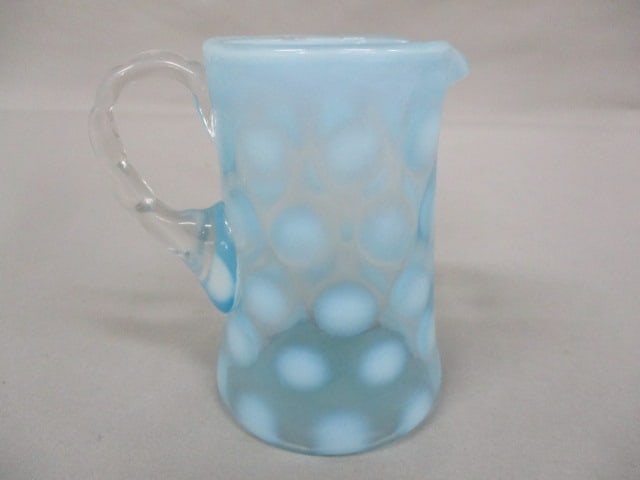 Fenton Blue Opalescent Coin Dot Pitcher/Creamer 4": .
