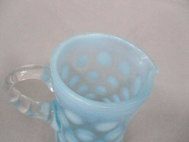 Fenton Blue Opalescent Coin Dot Pitcher/Creamer 4" - 2