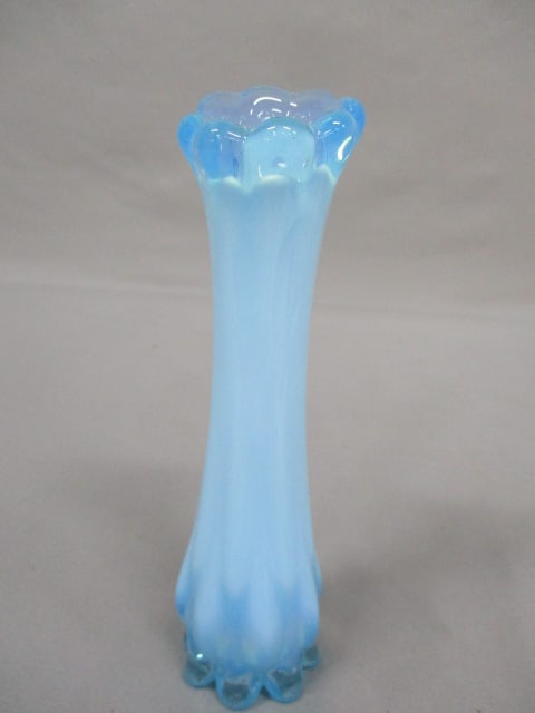 Fostoria Blue Opalescent Swung Bud Vase 6": .