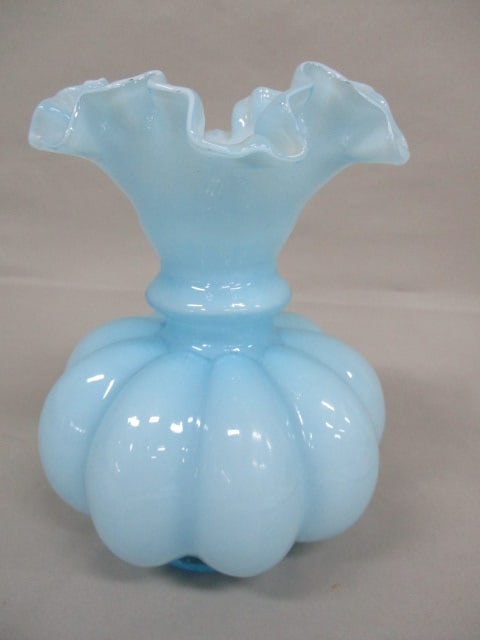 Fenton Blue Melon Ruffled Edge Vase 8" (1 of 5)
