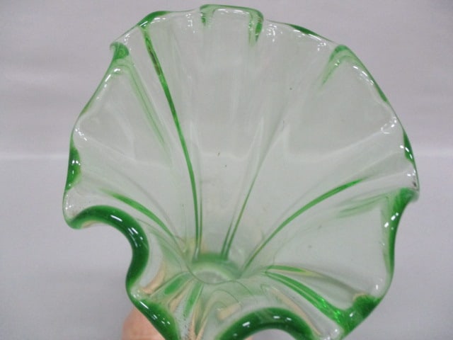 Vintage Northwood Uranium Glass Green Thin Ribbed Swung Glass Vase 10.5" - 3