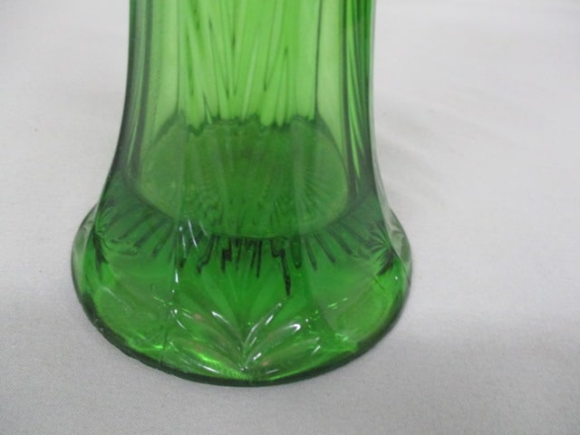 Vintage Mid Century Modern Emerald Green Ribbed Swung Glass Vase 13" - 4