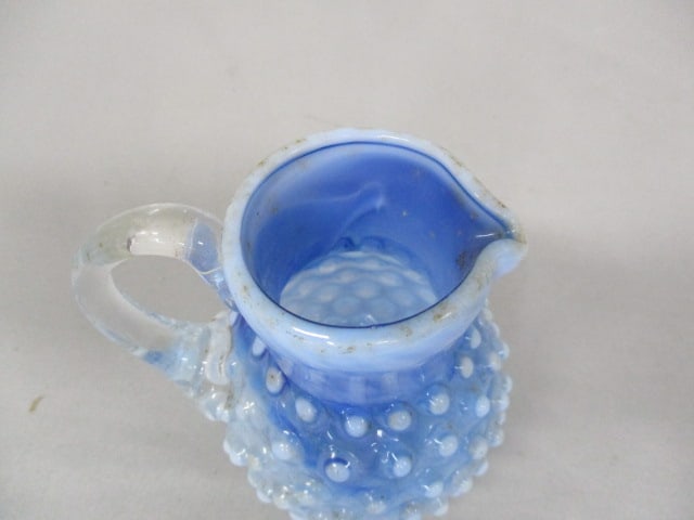 Fenton Blue Opalescent Hobnail Small Pitcher 3.5" - 3
