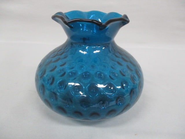 Fenton Jamestown Blue Coin Dot Optic Vase 6" (1 of 4)