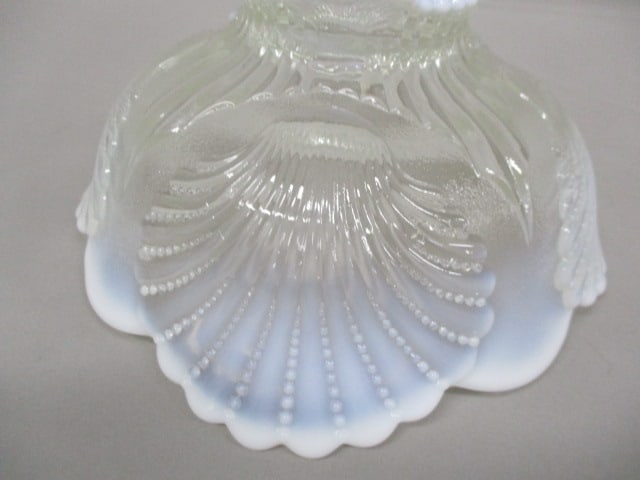 Moser White Opalescent Glass Footed Bowl "Beaded Shell" Pattern - 5