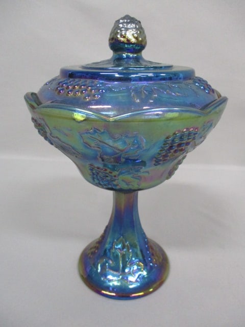 Indiana Carnival Glass Compote "Harvest Grape" Pattern: 6.5" x 10"