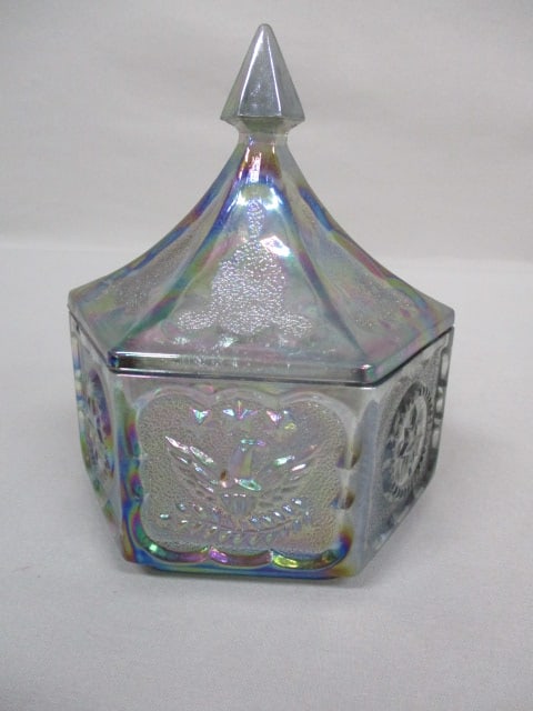 Indiana Glass Carnival Glass Candy Dish w/Eagles & Lone Star: 5" x 5.5"