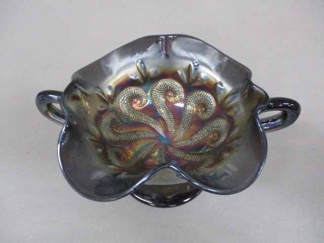 Vintage Dugan Carnival Glass Double Handle Compote Bonbon Dish - 2