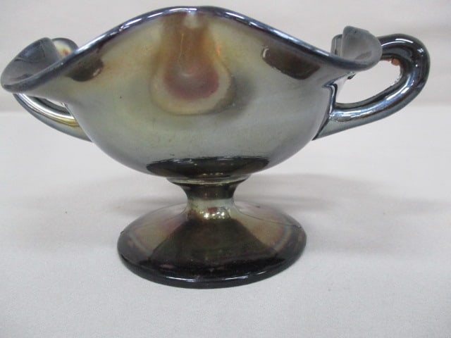 Vintage Dugan Carnival Glass Double Handle Compote Bonbon Dish - 3