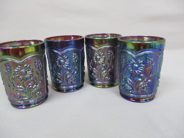 4 Summit Art Iridescent Purple/Blue Tumblers "Fieldflowers" Pattern 4" (1 of 3)