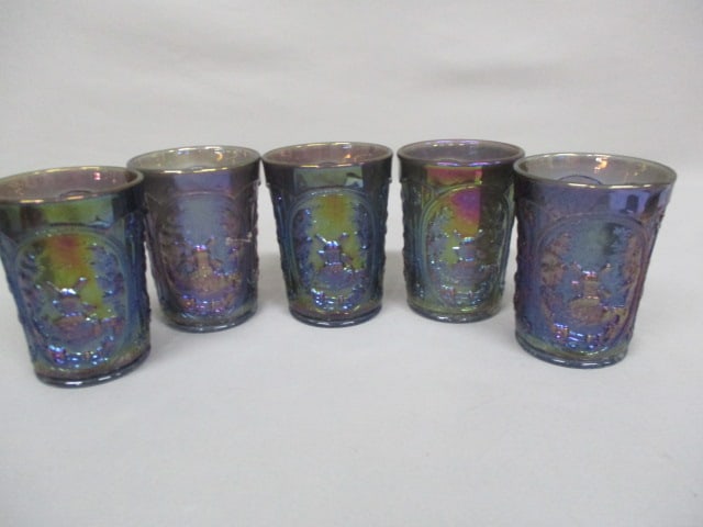 5 Imperial "Windmill" Carnival Glass Tumblers 4": .