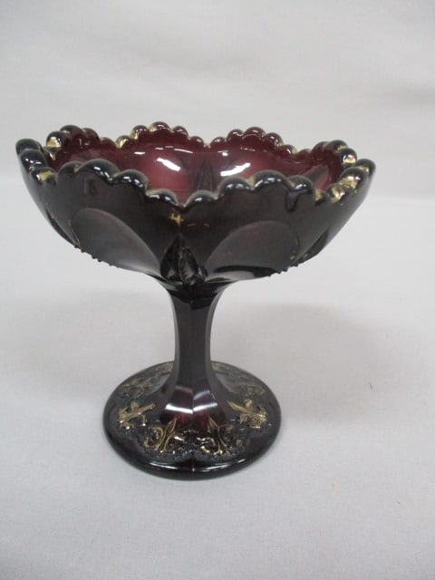 Vintage Amethyst Compote w/Gold Trim 4.5" x 4.5": .