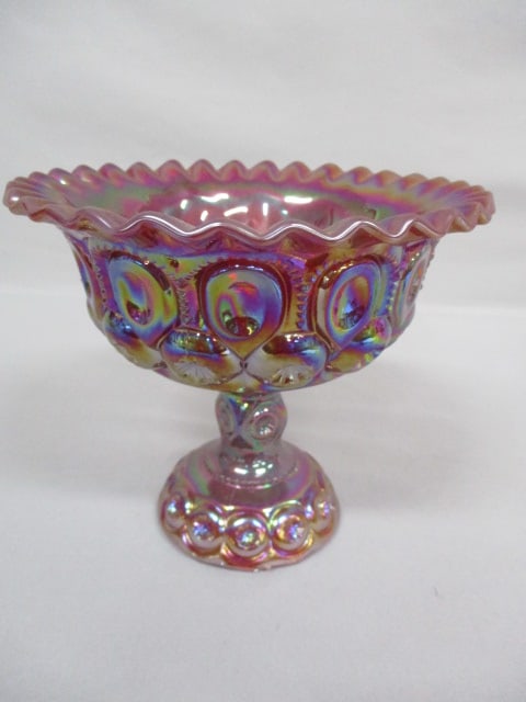 L.E. Smith "Moon and Stars" Carnival Glass Compote 7.5" x 8": .