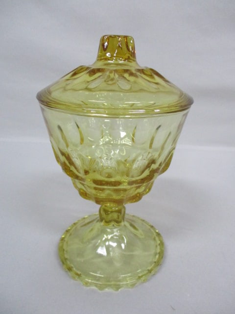 Vintage Hazel-Atlas Compote Candy Dish "Reflections Amber" Pattern: 5" x 8.5"