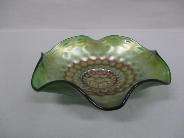 Fenton Emerald Green Coin Dot Carnival Class Bowl 9": .
