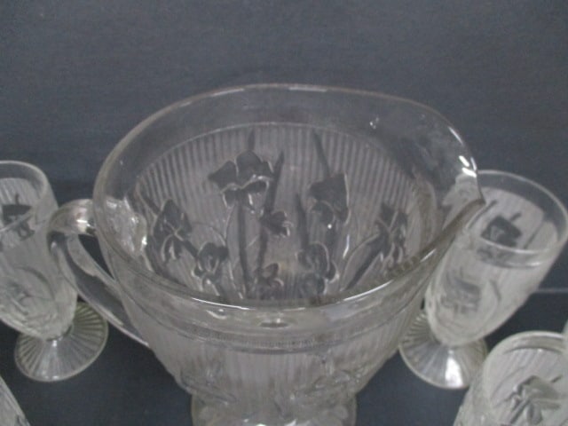 Vintage Jeanette Class Pitcher 9" and 6 Footed Tumblers 6.5" - 3