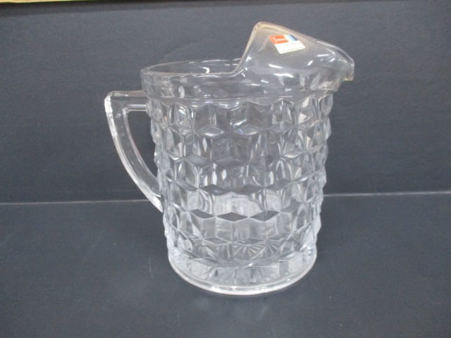 Vintage Fostoria "Cube" 1/2 Gallon Ice Lip Jug/Pitcher w/Original Label: .