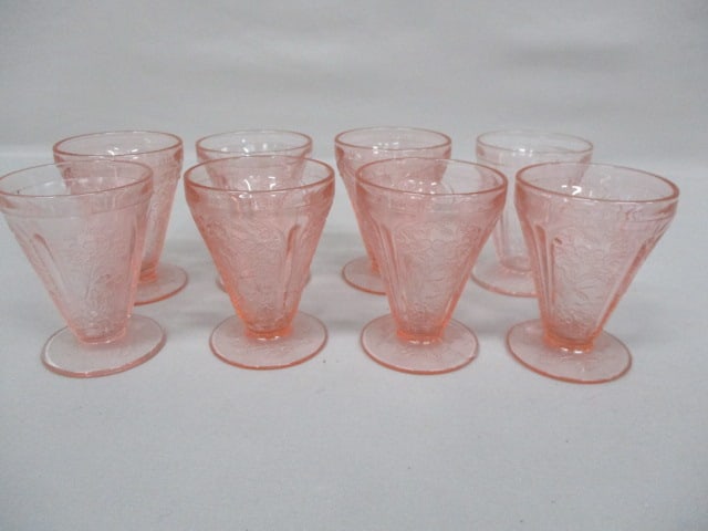 Jeanette Glass "Cherry Blossom" Pink Footed Sherbet Cups 4": .